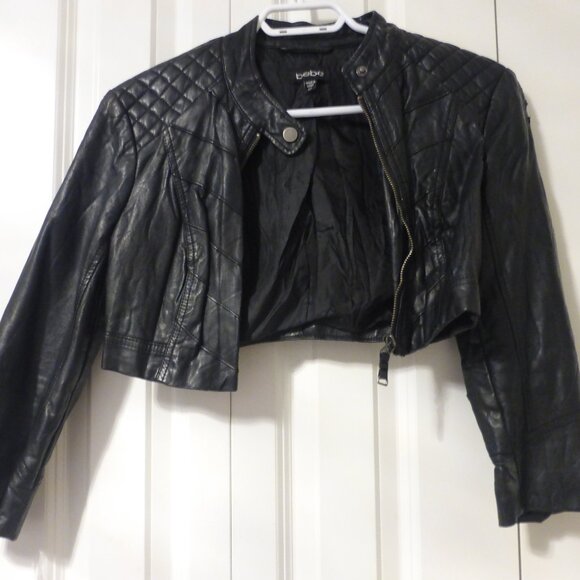 BEBE black faux leather cropped jacket with quilted detailing - Picture 1 of 16